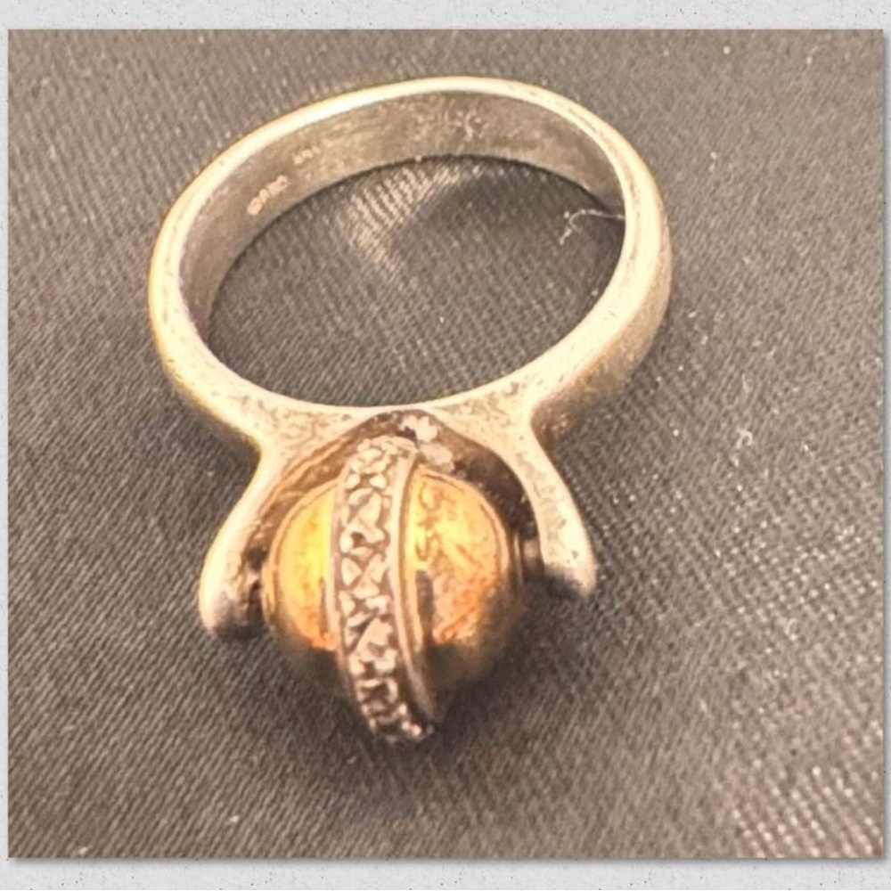 Mid century 14k Gold and Sterling 925 fidget Ring size 7 Peter Brams 6g - Picture 8 of 10